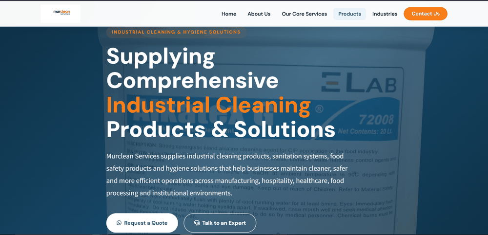 Murclean Services website homepage